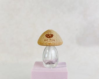 6ml Mini Glass Diffuser Bottle with Wooden Mushroom Cap, Empty Fragrance Container, Cute Travel Sample Packaging