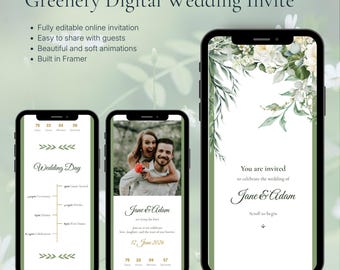 Invitación de boda con temática de naturaleza / Plantilla para enmarcar invitaciones digitales / Formulario de confirmación de asistencia