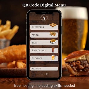 Rustikale digitale Menüvorlage | QR-Code bereit, Handy-freundlich | Rahmen