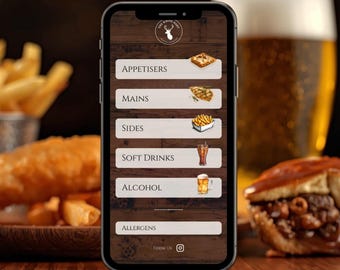 Plantilla de menú digital rústico / Compatible con código QR, optimizada para móviles / Framer