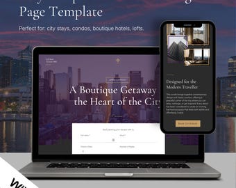 Plantilla de página de inicio para Airbnb en la ciudad / Sitio web de una página / Diseño moderno de Wix