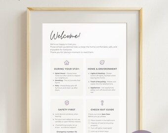 Reglas de la casa de Airbnb imprimibles / Plantilla de Canva editable y apta para huéspedes para anfitriones