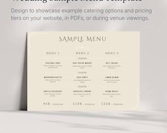 Plantilla de menú de muestra para bodas / Diseño de precios de catering para bodas
