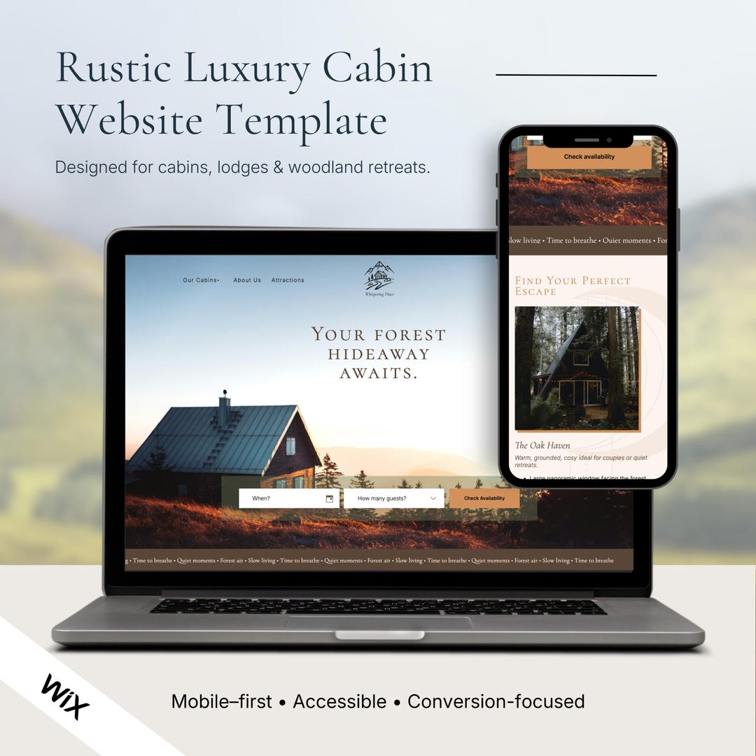 Rustic Luxury Wix Website Template for Airbnb Hosts & Nature Stays - Etsy
