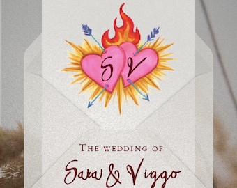 Hand-Painted Sacred Heart Monogram | Custom Initials Luxury Wedding Logo | Artistic Wedding Crest | Unique Romantic Illustration