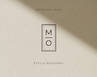 Modern Geometric Wedding Monogram - Rectangular Frame Wedding Logo - Minimalist Stacked Initials - Digital Design M+O