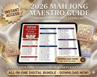 2026 Mahjong-handtracker, Amerikaanse Mah Jongg-scorekaart (digitale pdf-download)