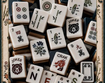 Teal Brown Floral American Mahjong Tiles Set | Layered Game Tiles | Custom Artwork Gift for Mahjong Lovers