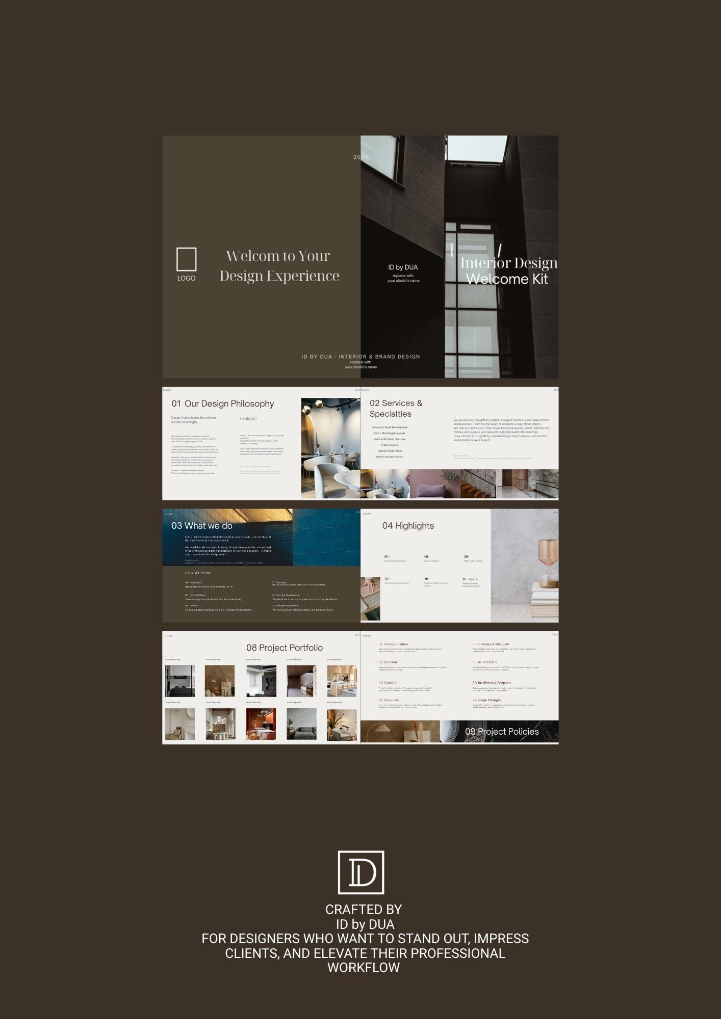 Minimal Interior Design Welcome Kit | Editable Canva Template | Modern ...