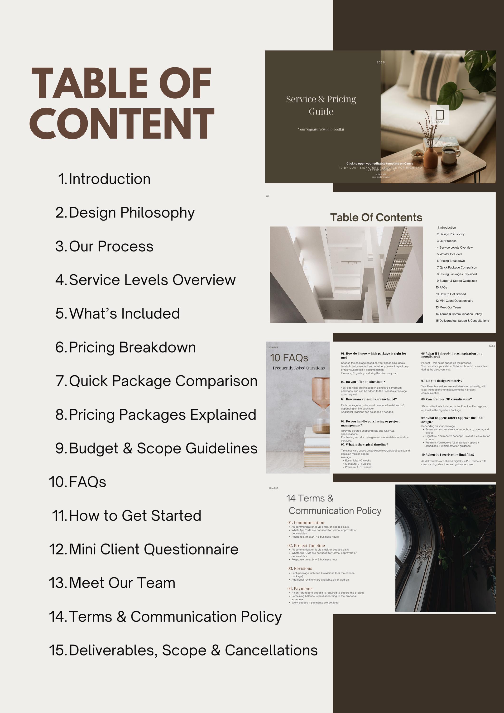 Interior Design Pricing Guide | Client Onboarding Canva Template- A ...