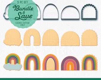 Rainbow Cookie Cutter Bundle of 5 Shapes, Available in 9 Sizes