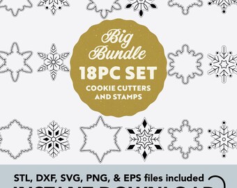 Stämpelset med snöflingekaksutstickare (18 delar) 3D-utskrift, recept (digital nedladdning)