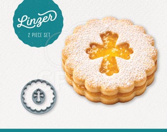 Ensemble de 2 emporte-pièces Linzer avec un cercle festonné et une découpe en croix