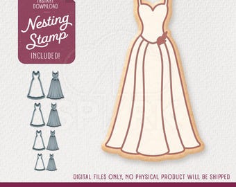 Wedding Dress Cookie Cutter & Nesting Stamp, STL Files for 3D Printing, Includes 4 Sizes