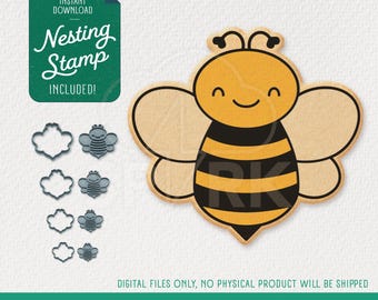 Bee Cookie Cutter with Nesting Stamp, 4 Sizes Included, STL for 3D Printing