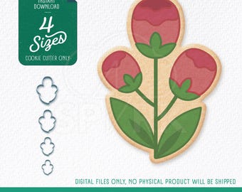 Flower Buds Cookie Cutter Shape, STL Files for 3D Printing, Includes 4 Sizes
