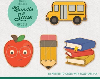 School Supplies Cookie Cutter & Stamp Bundle with 4 Designs