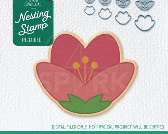 Flower Blossom Cookie Cutter & Nesting Stamp, STL Files for 3D Printing, Includes 4 Sizes