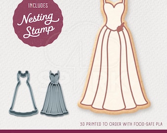 Wedding Dress Cookie Cutter & Stamp Set, Available in 4 Sizes