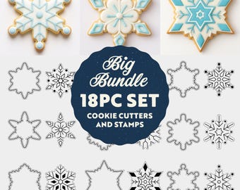 18PC Snowflake Cookie Cutter & Stamp Set – 3D Printed with Food-Safe PLA