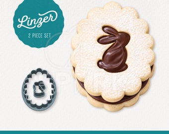 Ensemble de 2 emporte-pièces Linzer avec une forme d'oeuf festonné et une découpe en forme de lapin