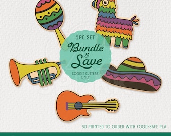 Cinco de Mayo Cookie Cutter Bundle of 4 Shapes, Available in 4 Sizes