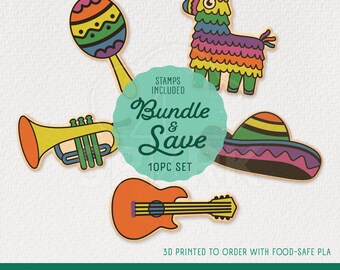 Cinco de Mayo Cutter & Stamp Bundle with 5 Designs (Guitar, Maraca, Piñata, Sombrero, Trumpet)