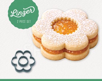 Flower Linzer Cookie Cutter 2PC Set with a Scalloped Circle Cut-out