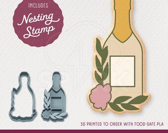 Champagne Bottle Cookie Cutter & Stamp Set, Available in 4 Sizes
