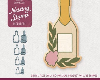 Champagne Bottle Cookie Cutter & Nesting Stamp, STL Files for 3D Printing, Includes 4 Sizes