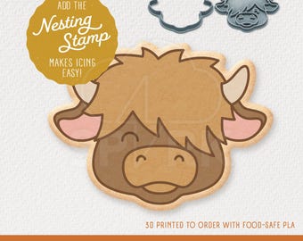 Highland Cow Cookie Cutter & Stamp Set for Farm Themed Party Favors, Available in 4 Sizes