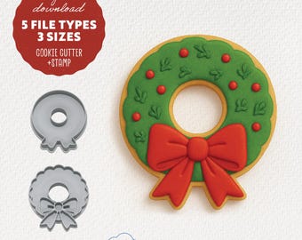 Wreath with Bow Cookie Cutter and Stamp Set for 3D Printing