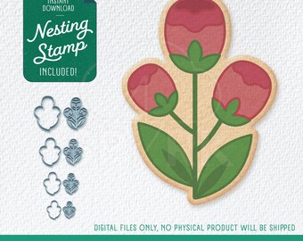 Flower Buds Cookie Cutter & Nesting Stamp, STL Files for 3D Printing, Includes 4 Sizes