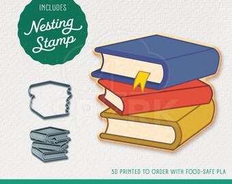 Book Stack Cookie Cutter & Stamp Set, Available in 4 Sizes