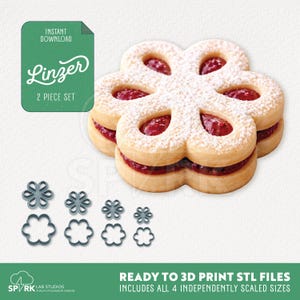 Flower Linzer Cookie Cutter 2PC Set with Nesting Cutout Petals, STL for 3D Printing, 4 Sizes Included