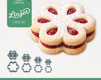 Flower Linzer Cookie Cutter 2PC Set with Nesting Cutout Petals, STL for 3D Printing, 4 Sizes Included