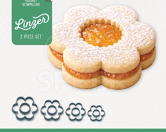 Flower Linzer Cookie Cutter 2PC Set, STL for 3D Printing, 4 Sizes Included