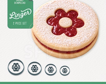 Flower Linzer Cookie Cutter 2PC Set, STL for 3D Printing, 4 Sizes Included