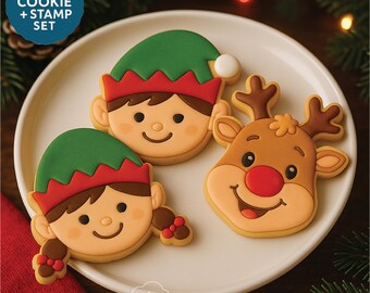 Elf & Rudolph Cookie Cutter and Stamp Set 6PC – 3D Printed with Food-Safe PLA
