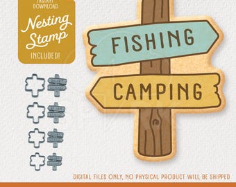 Fishing Camp Sign Cookie Cutter & Nesting Stamp, STL Files for 3D Printing, Includes 4 Sizes