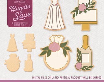 Wedding Cookie Cutter Bundle of 4, STL Files for 3D Printing, Includes 4 Sizes for Each