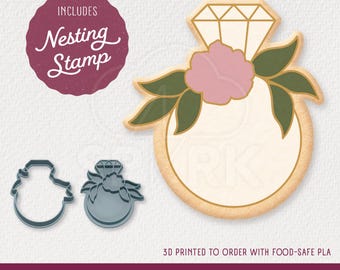 Engagement Ring Cookie Cutter & Stamp Set, Available in 4 Sizes