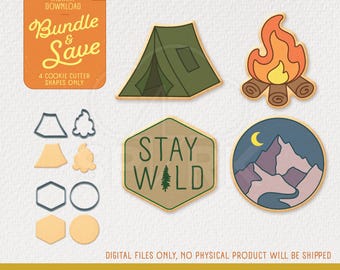 Camp & Adventure Themed Cookie Cutter Bundle with 4 Shapes, STLFiles  for 3D Printing