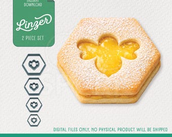 Linzer Cookie Cutter 2PC Set with Hexagon & Bee, STL for 3D Printing, 4 Sizes Included