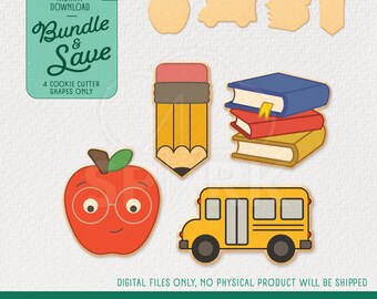 School Supplies Cookie Cutter Bundle with 4 Shapes, STLFiles  for 3D Printing