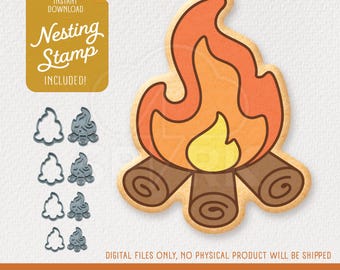Camp Fire Cookie Cutter & Nesting Stamp, STL Files for 3D Printing, Includes 4 Sizes