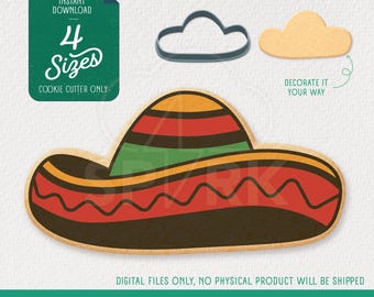 Sombrero Cookie Cutter STL for 3D Printing, Includes 4 sizes