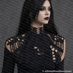 Dödskallekrage virkmönster PDF, gotisk spets choker viktoriansk halsband, Halloween virkmönster, häxigt gotiskt tillbehör direkt nedladdning