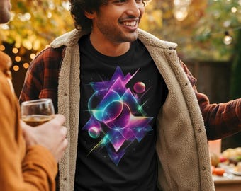 Camiseta con formas geométricas de neón / Diseño abstracto dimensional