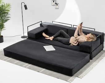 Modular Floor Sofa Set, Convertible Play Couch, Corduroy Lounge Seat, Foam Activity Sofa for Kids & Adults, Modern Floor Seating